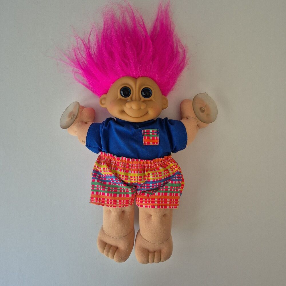 Russ Berrie Pink Hair Wee Troll Kidz Stuck With You Window Suction Cups Doll 9"